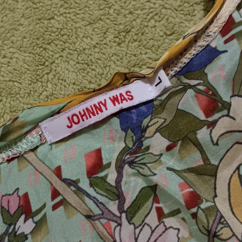 Johnny Was Maxi Dress Silk Patchwork SzL Green/Red Floral Boho Lightweight - Picture 8 of 15